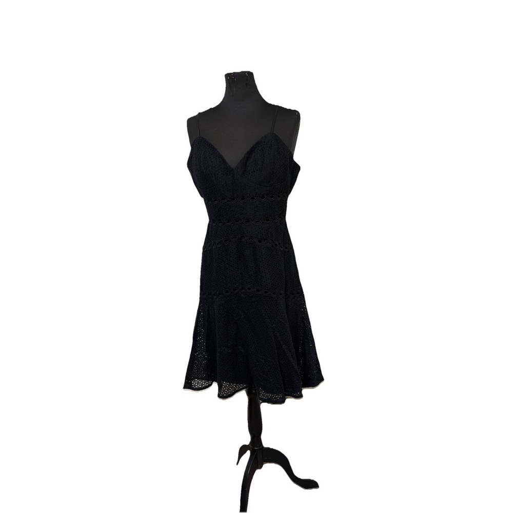 Bardot Fit & Flare Dress Ariana Lace Babydoll Eyelet High Low Black Size 10 Goth